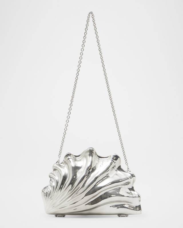 Shell Chrome Resin Clutch Bag